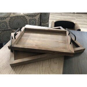 New Rustic Vintage Food Serving Trays (Set of 2) | Nesting Wooden Board